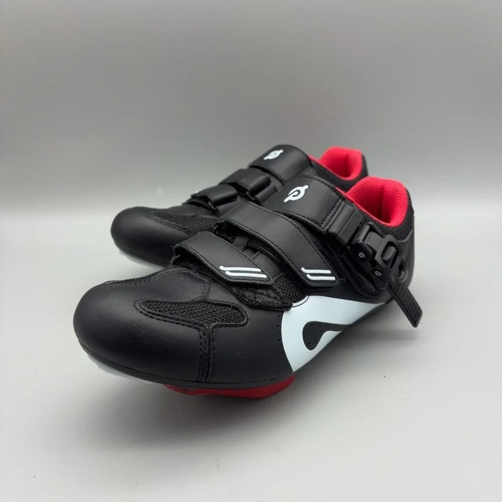Peloton Cycling Shoes Womens 40 Black Red Hook and Loop Indoor Spin Athletic